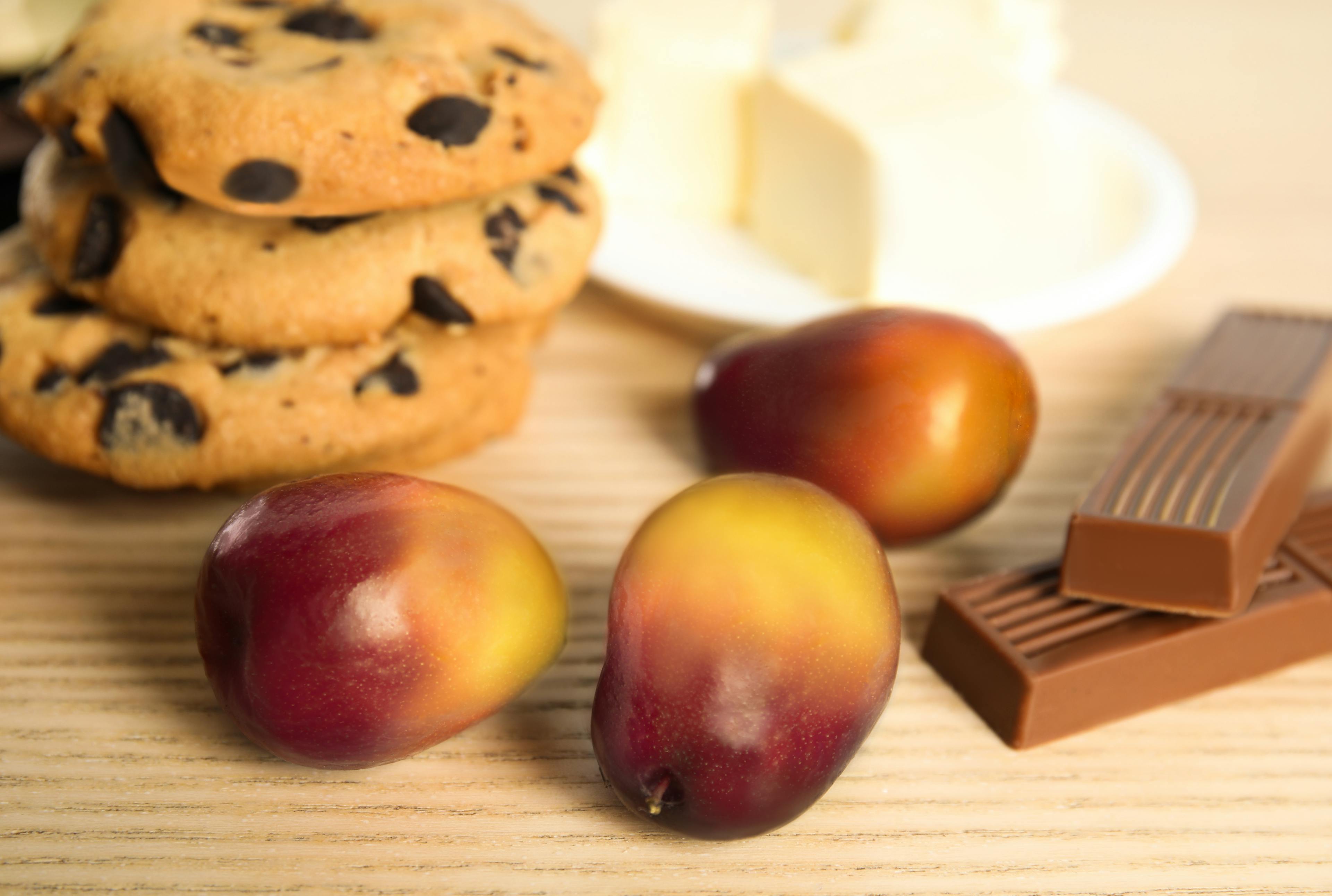 Palmolie vrucht, koekjes en chocolade